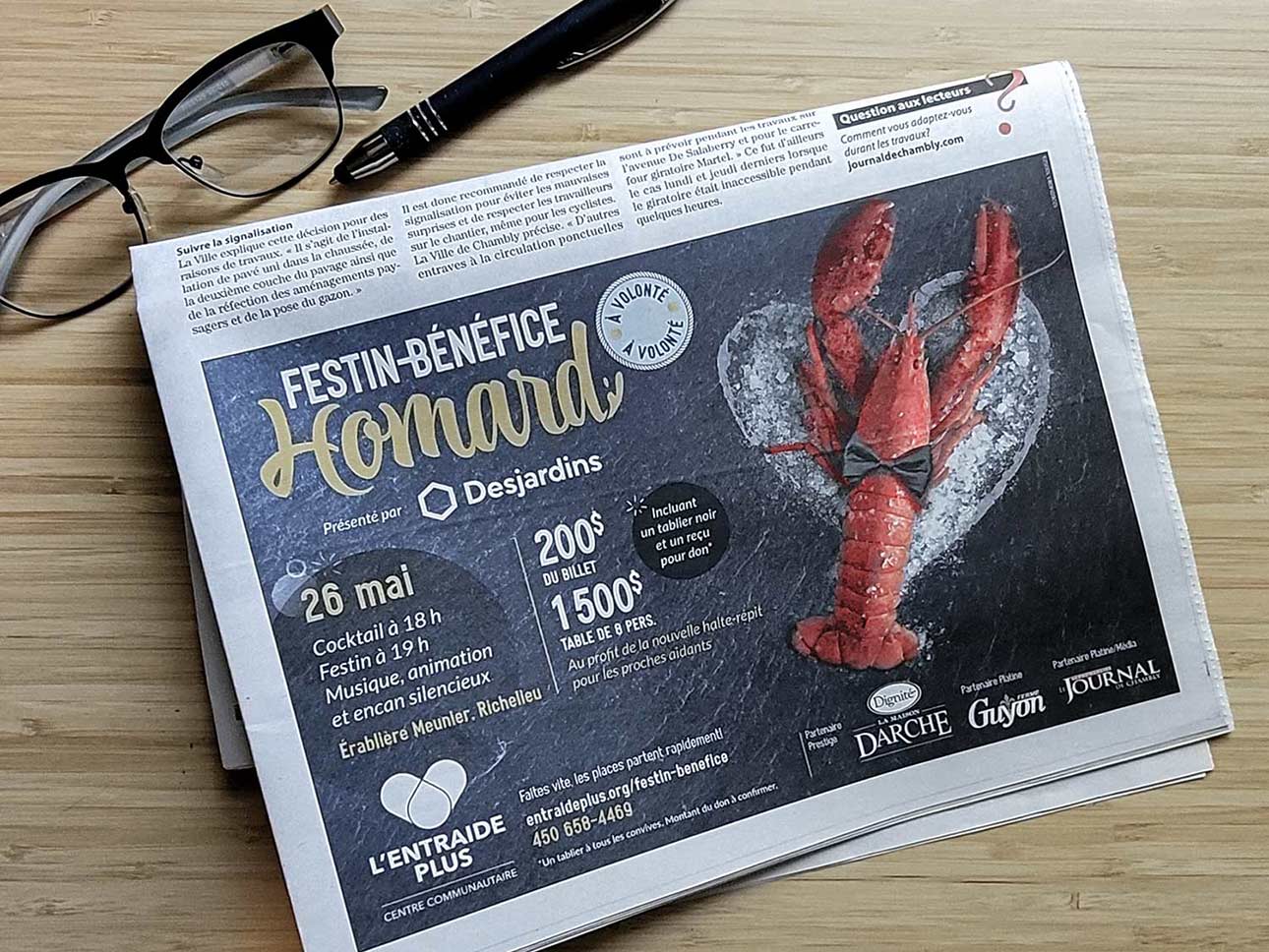 Festin-bénéfice homard à volonté campagne promotionnelle du centre communautaire l’Entraide Plus
